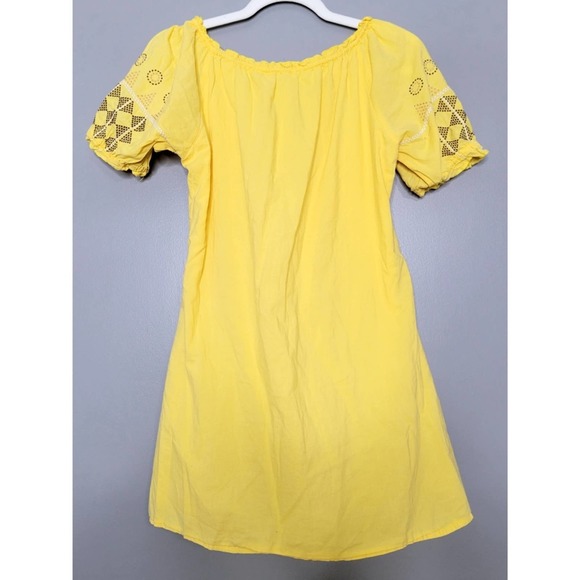 Ellison Yellow Short Sleeve Round Neck Cotton Embroidered Shift Dress Size S - Picture 2 of 4